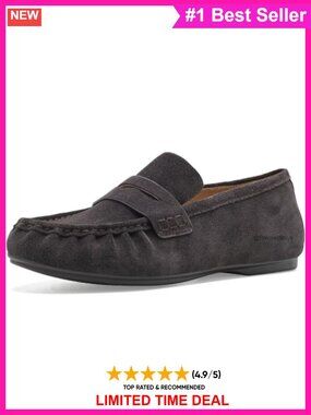 Suede Loafers with Penny Strap Moc Toe Slip-On Flat Shoes